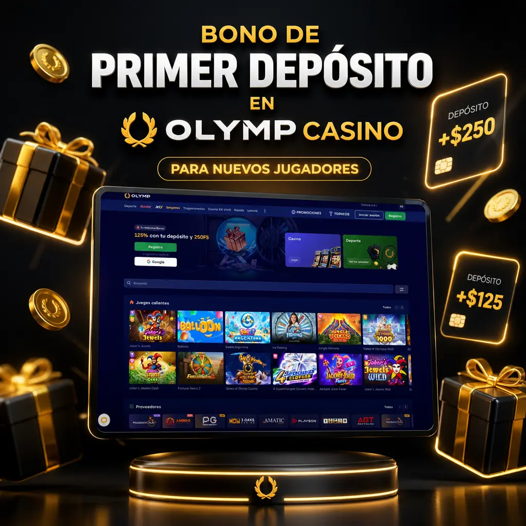 Bono de primer depósito en Olymp Casino: 125% más 250 giros gratis para nuevos jugadores argentinos