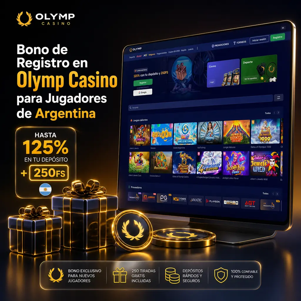 Bono de registro Olymp Casino Argentina: 125% hasta 50.000 ARS más 250 giros gratis en tragamonedas seleccionadas