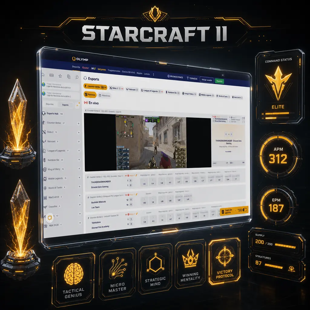 Captura del videojuego StarCraft II con unidades en batalla, ideal para apostar en torneos como GSL o IEM en Olymp Casino