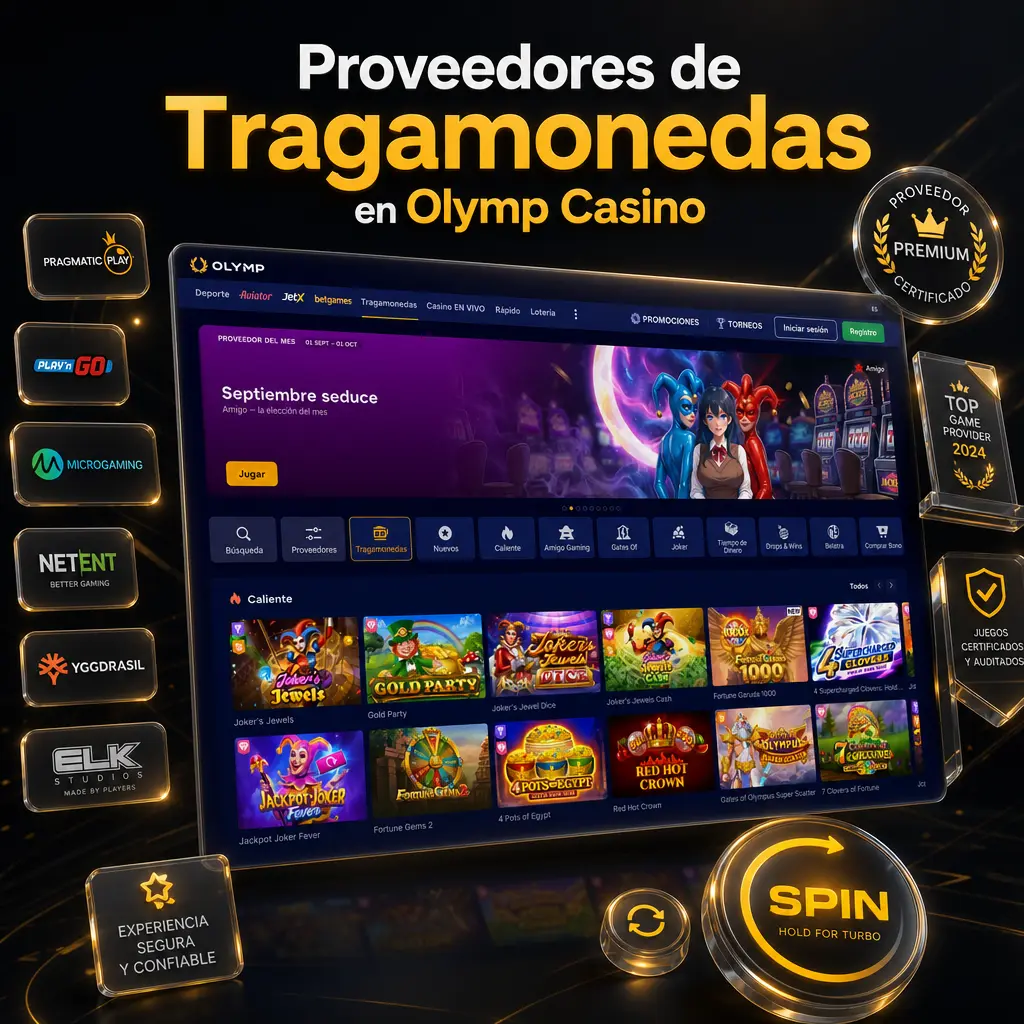 Proveedores de tragamonedas en Olymp Casino: Pragmatic Play, NetEnt, Play'n GO, Evolution, Hacksaw, Spribe y Endorphina.